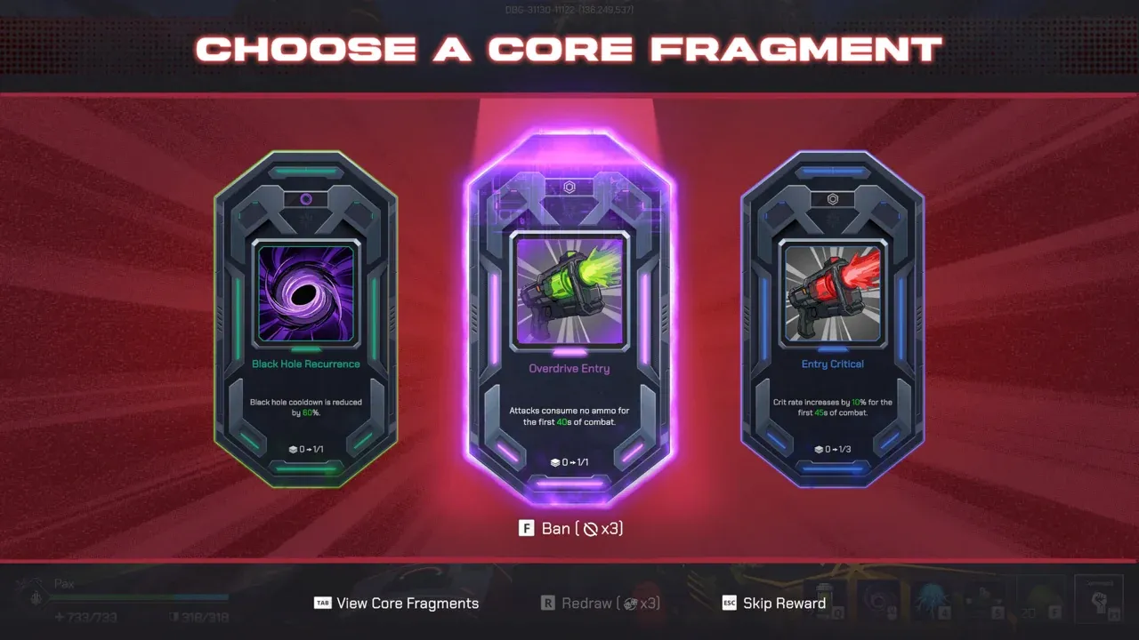 The Pax Autocratica core fragment selection screen for base upgrades