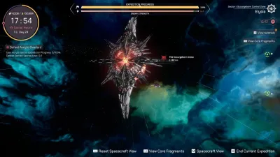 The Pax Autocratica space expedition view with the ship and sector map